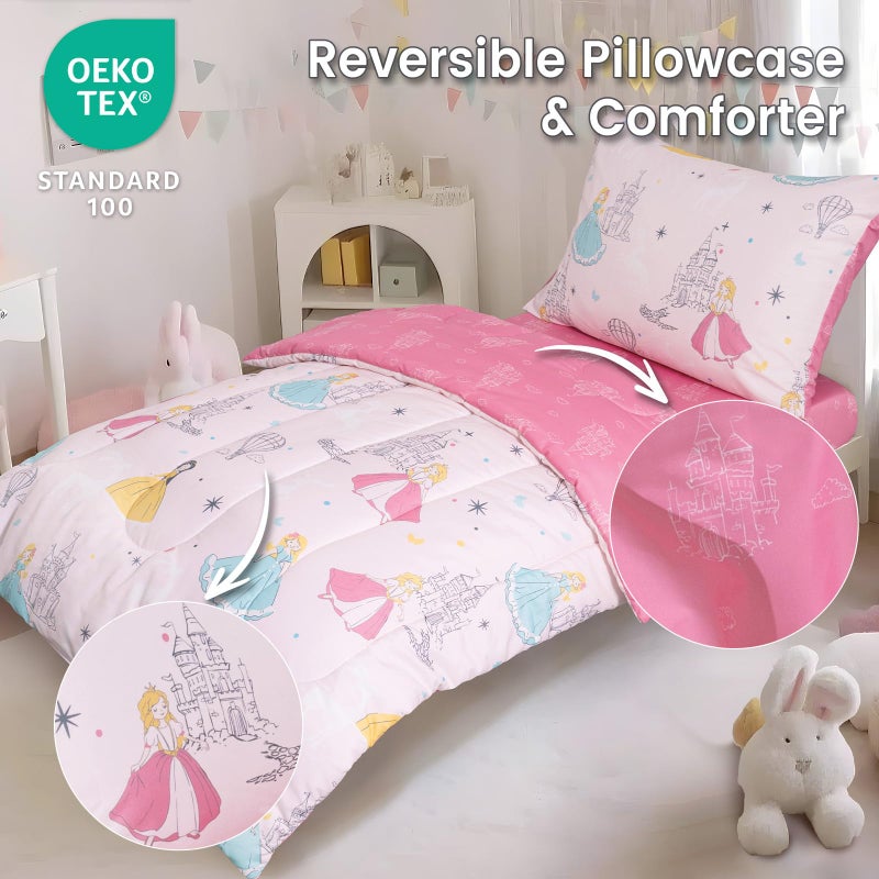 PHF 4 Piece Toddler Bedding Set, Ultra Soft Toddler Comforter Sets Include Comforter, Fitted Sheet, Flat Top Sheet and Pillowcase for Girls, Christmas Bed in A Bag for Baby Bedroom, Princesses - Image 5