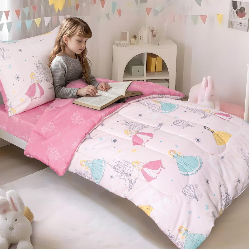 PHF 4 Piece Toddler Bedding Set, Ultra Soft Toddler Comforter Sets Include Comforter, Fitted Sheet, Flat Top Sheet and Pillowcase for Girls, Christmas Bed in A Bag for Baby Bedroom, Princesses - Image 2