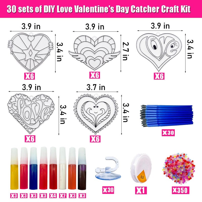 AUEKIV 30 Sets Valentine's Heart Suncatchers Craft DIY Kit Window Paint Art Suncatchers Valentine's Day Heart Sun Catcher Art Crafts Supplies for Valentine Gift Exchange Classroom Activities - Image 5