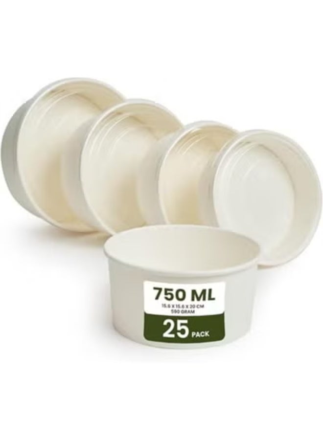 ايكواي ECOWAY ecoway Compostable Heavy Duty Made Of Paper - [26 Ounce - 750 Ml, Pack Of 25] Disposable Bowls Eco-Friendly Biodegradable Perfect For Salad, Soup, Dessert, Hot or Cold Use, White - Image 2