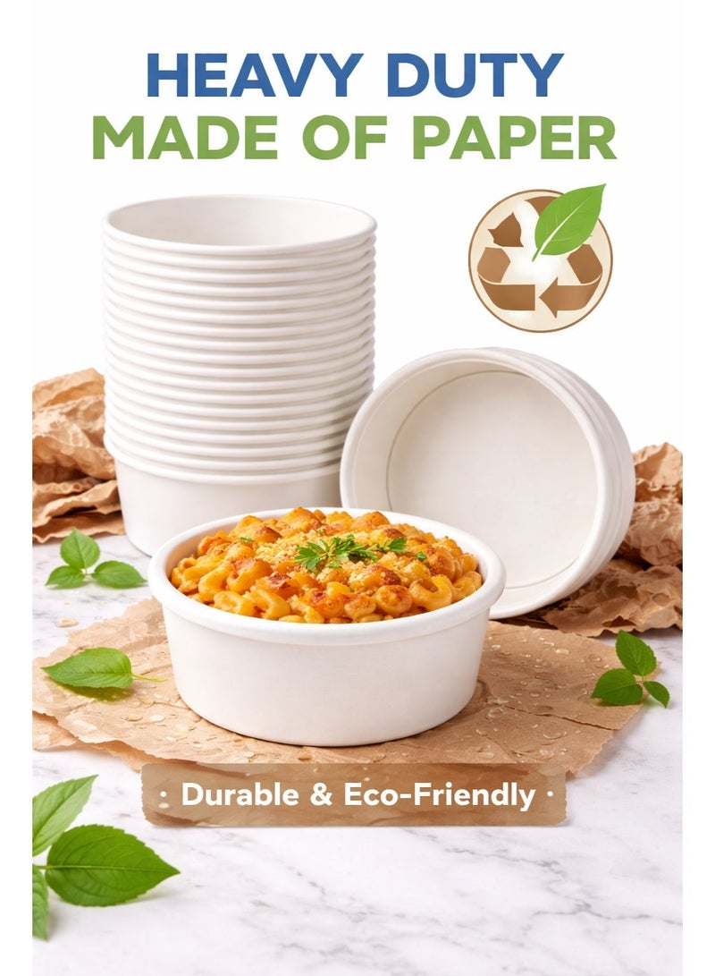 ECOWAY Compostable Disposable Bowls - Heavy Duty Made Of Paper - [26 Ounce - 750 Ml, Pack Of 25] Bowls Eco-Friendly Biodegradable Perfect For Salad, Soup, Dessert, Hot or Cold Use, White - Image 5