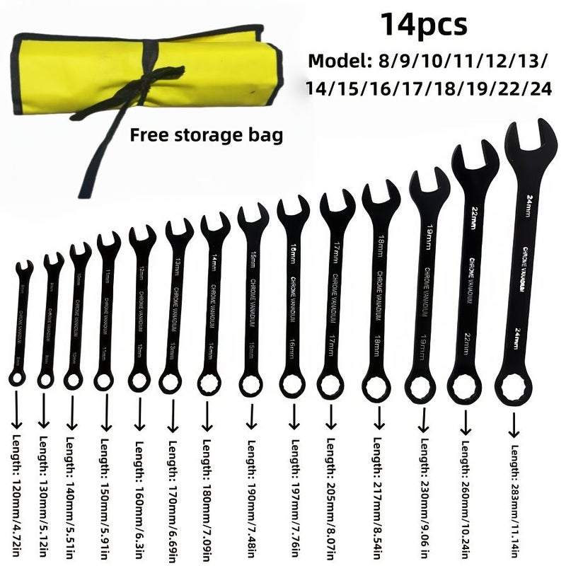 14pcs Heavy Duty Metric Socket Set With Wrenches For Automotive Repair DIY - Image 1