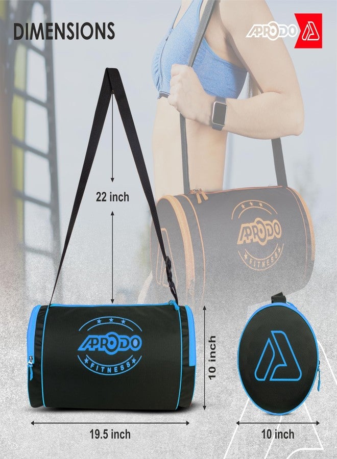 APRODO Polyester PU Coated Sports Duffle/Shoulder/Gym Bag for Men & Women, 23L (18 x 9 x 9) Inch (Black/Blue) - Image 3