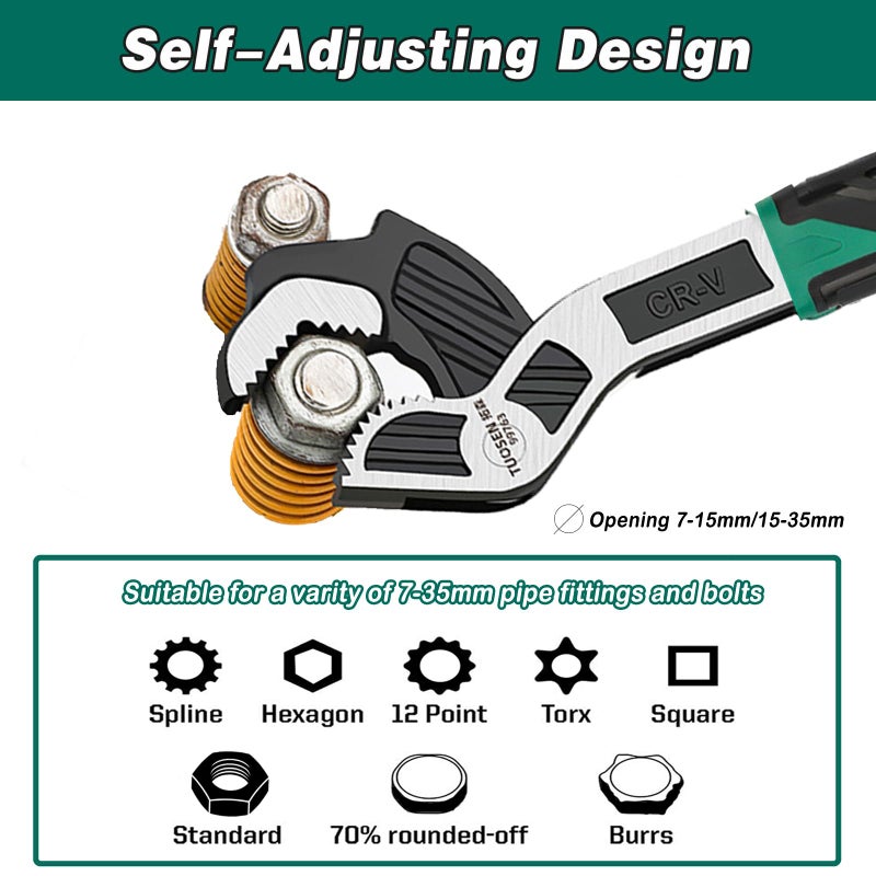 Groword 6 Inch Adjustable Wrench - Auto Size Adjusting, 0.28"-0.6" (7-15MM), Multi-Size Spring Adjustable, Rapid Wrench for Car, Bicycle, Plumbing Repairs - Image 3