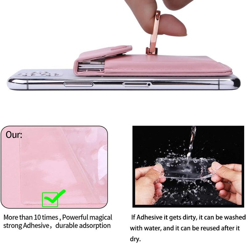 YUNCE Cell Phone Card Holder RFID Ring Stand Stick on Wallet Card Holder for Back of Phone iPhone Android and All Smartphones Adhesive Credit Card Holder Pink - Image 5