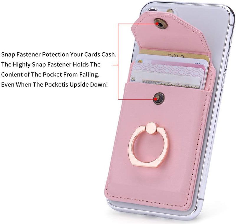 YUNCE Cell Phone Card Holder RFID Ring Stand Stick on Wallet Card Holder for Back of Phone iPhone Android and All Smartphones Adhesive Credit Card Holder Pink - Image 4