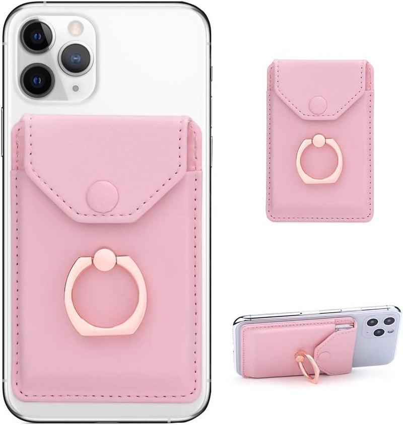YUNCE Cell Phone Card Holder RFID Ring Stand Stick on Wallet Card Holder for Back of Phone iPhone Android and All Smartphones Adhesive Credit Card Holder Pink - Image 3