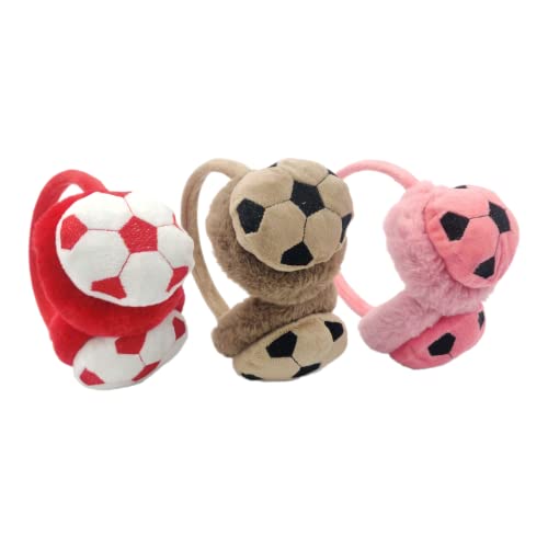 UMANI® Kids Winter Earmuffs Adjustable Soft Plush Faux Fur Ear Warmers for Girls & Boys 5-10 (FOOTBALL, 3PC ASSORTED COLOUR) - Image 2
