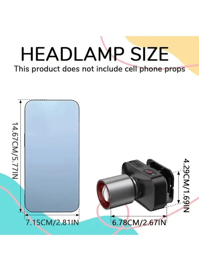 USB Rechargeable Zoomable Headlamp Red Light Mode for Camping Hiking Work - Image 4