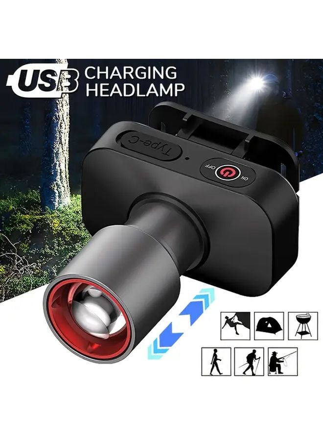 USB Rechargeable Zoomable Headlamp Red Light Mode for Camping Hiking Work - Image 3