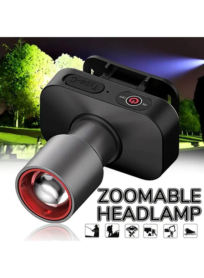 USB Rechargeable Zoomable Headlamp Red Light Mode for Camping Hiking Work - Image 2