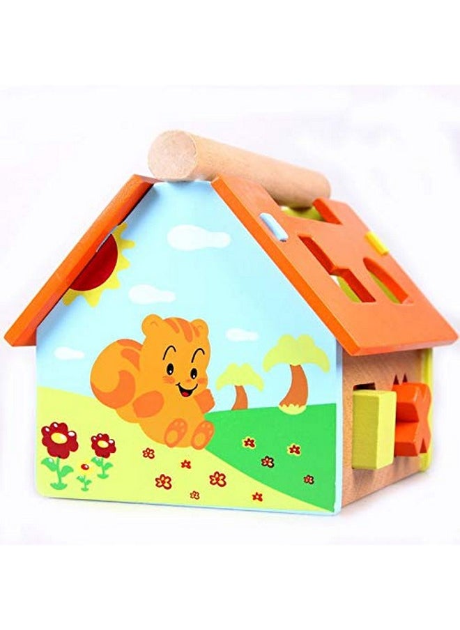 FunBlast - FunBlast Shape Sorter Wooden House with Pounding Bench Ball and Hammer for Kids, Educational Digital Number, Shapes and Symbol Cognition House Toy - Image 1