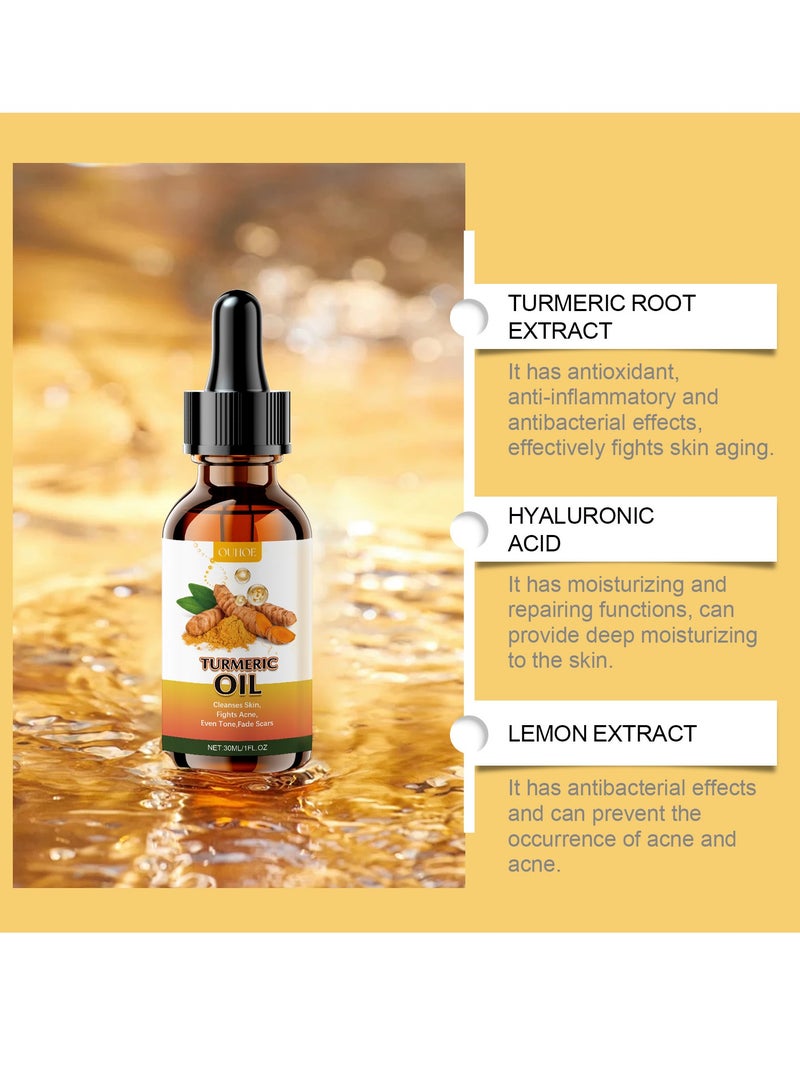 OUHOE Turmeric Oil, Turmeric Dark Spot Correcting Serum Oil, Turmeric Repair Face Serum, Natural Turmeric Bright Skin Dark Spot Skin Care Moisturizing Repair Serum, Turmeric Oil for Face Dark Spots 30ml - Image 2