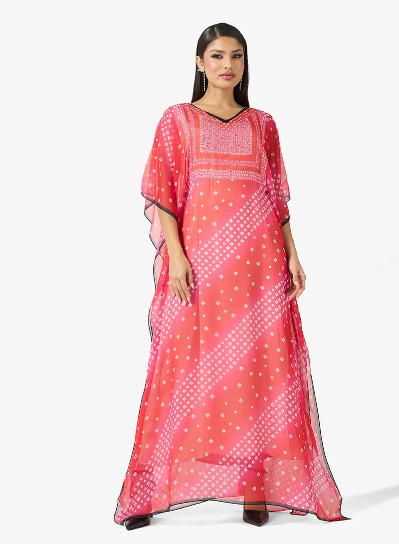 Modern Bandhani Print V-Neck Kaftan