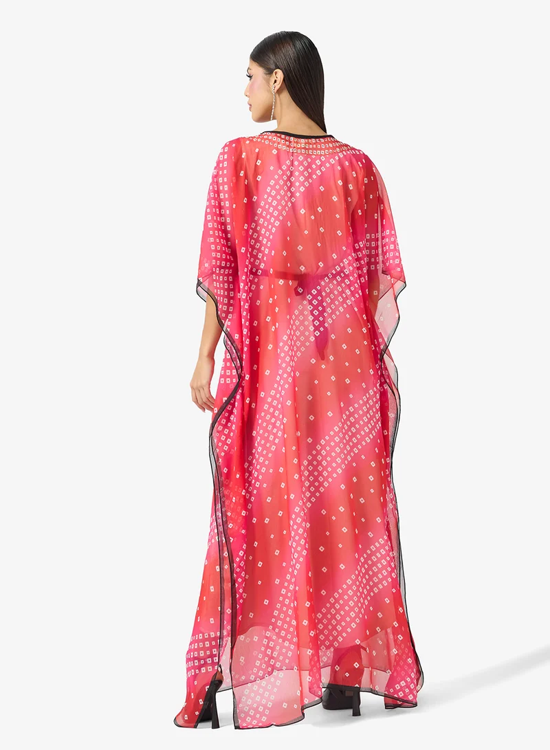 ارابيان كلوزيت Modern Bandhani Print V-Neck Kaftan