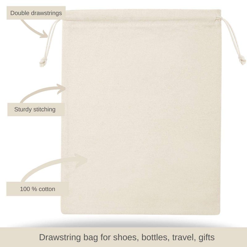 DR أكياس در 100% قطن موسلين بحبل سحب 12 حزمة للتخزين والهدايا - غير مبيضة (8 × 10 بوصة، بيج) - Image 5