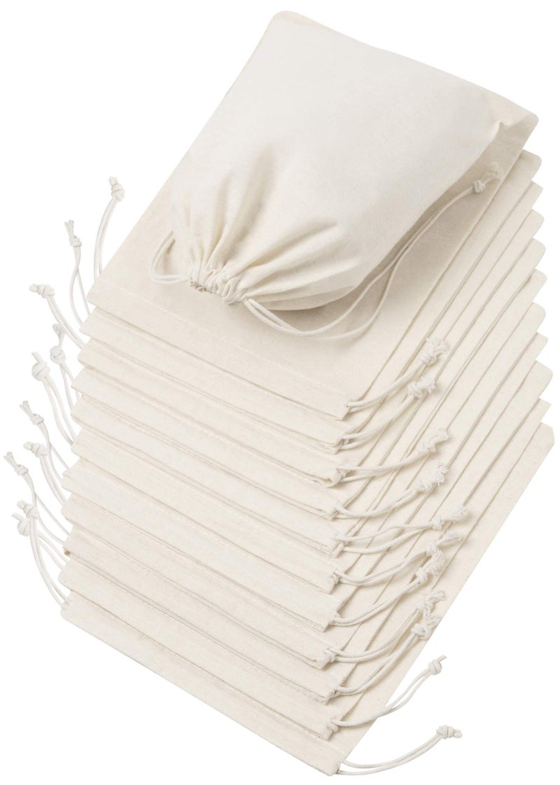 DR أكياس در 100% قطن موسلين بحبل سحب 12 حزمة للتخزين والهدايا - غير مبيضة (8 × 10 بوصة، بيج) - Image 1