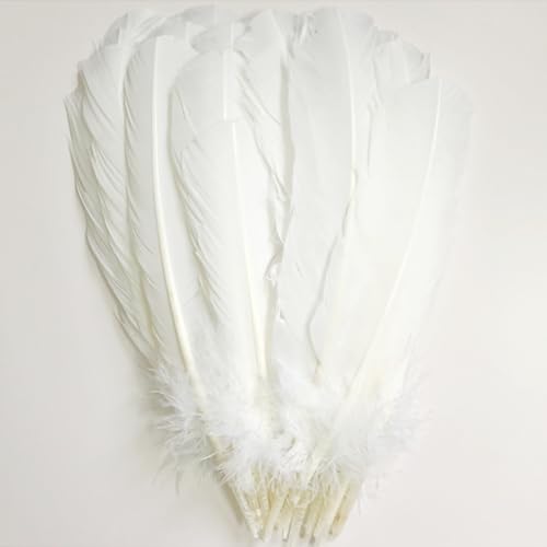 XKTEI 24Pcs White Turkey Feathers 10~12in Long,Beautiful Feather for Crafts 26-31cm,Bulk Big Size Bilateral Natural Feather,for Wedding Dress and Party Decoration,DIY Fabricating Handicraft Article (White) - Image 1