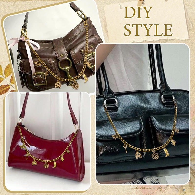 BELICEY Gold Charms Chain Bronze Western Cowgirl Chains for Handbag Vintage Flower Heart Purse Chain Boot Horse Cactus Bag Accessories for Shoulder Crossbody - Image 4