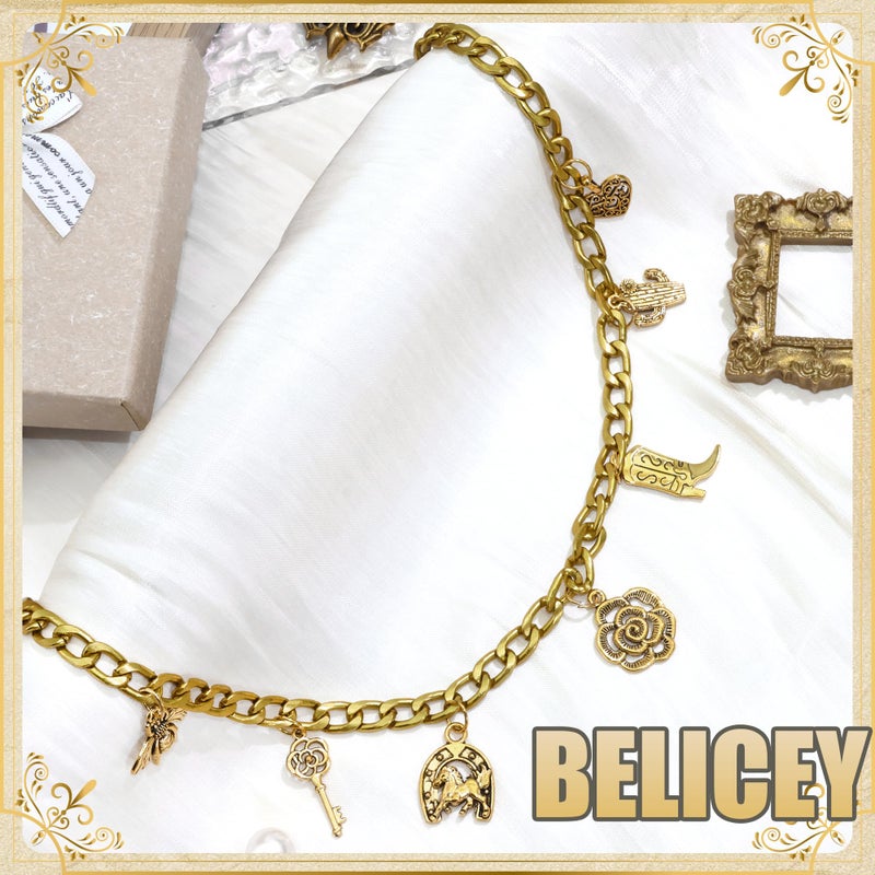 BELICEY Gold Charms Chain Bronze Western Cowgirl Chains for Handbag Vintage Flower Heart Purse Chain Boot Horse Cactus Bag Accessories for Shoulder Crossbody - Image 5