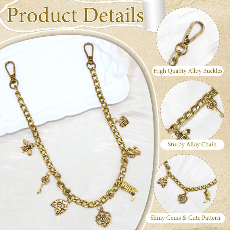BELICEY Gold Charms Chain Bronze Western Cowgirl Chains for Handbag Vintage Flower Heart Purse Chain Boot Horse Cactus Bag Accessories for Shoulder Crossbody - Image 2