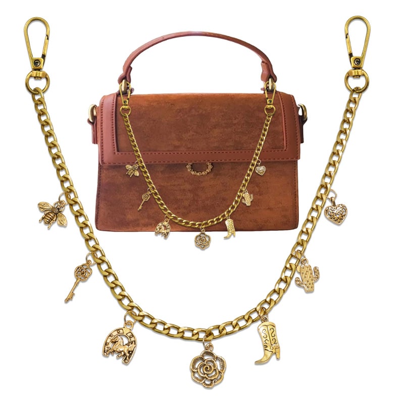 BELICEY Gold Charms Chain Bronze Western Cowgirl Chains for Handbag Vintage Flower Heart Purse Chain Boot Horse Cactus Bag Accessories for Shoulder Crossbody - Image 1