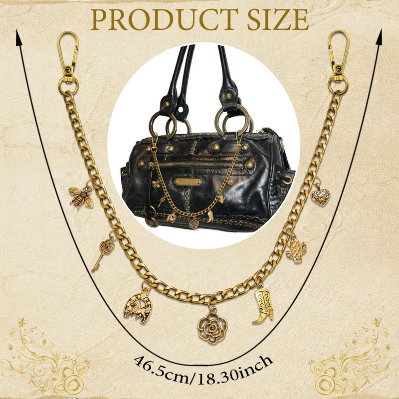BELICEY Gold Charms Chain Bronze Western Cowgirl Chains for Handbag Vintage Flower Heart Purse Chain Boot Horse Cactus Bag Accessories for Shoulder Crossbody - Image 3