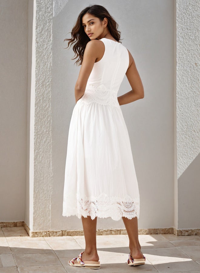 تواكستريمز فستان ميدي بدون أكمام بتفاصيل دانتيل - Image 3