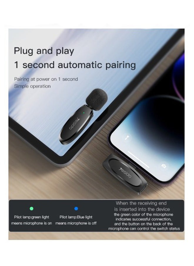Yesido - Dual Wireless Microphone, ip Connector, Yesido KR14 Black allows to achieve noise reduction - Image 1
