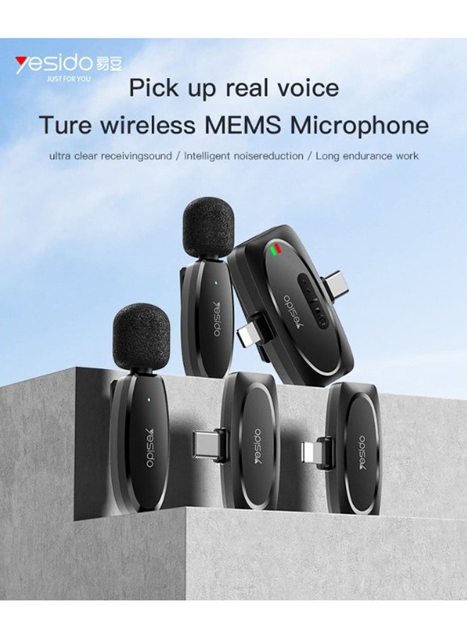 Yesido - Dual Wireless Microphone, ip Connector, Yesido KR14 Black allows to achieve noise reduction - Image 1