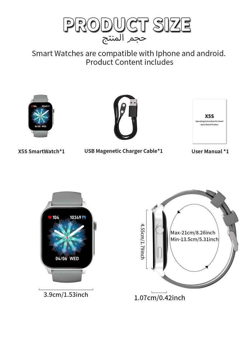WAPIK - Korean Brand X5S Smart Watch,Business Smartwatch,Waterproof Fitness Watch, Bluetooth Calling,Smart watch for Men, Zinc Alloy Vacuum Plating, Heart Rate Monitoring,Smart watch for Women Silver - Image 1