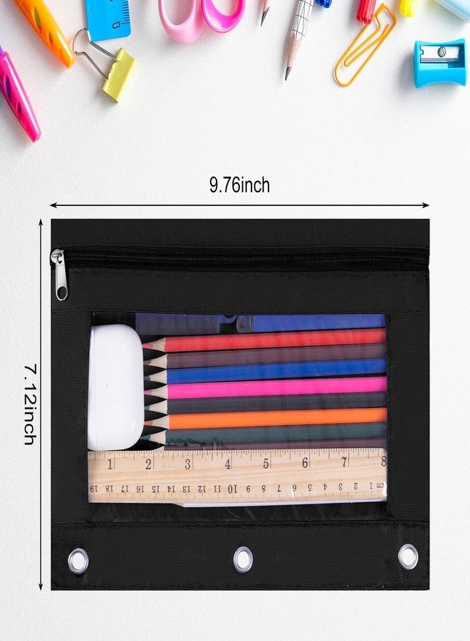 Wodison 18-Packs 3 Ring Pencil Pouch with Clear Window School Classroom Binder Pocket Case Office Stationery Bag Black - Image 2