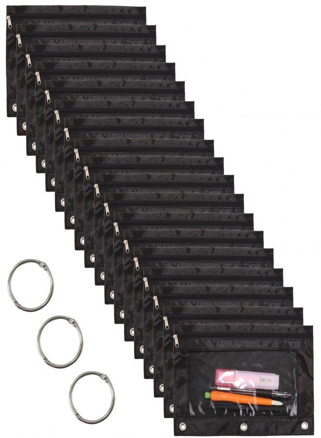 Wodison 18-Packs 3 Ring Pencil Pouch with Clear Window School Classroom Binder Pocket Case Office Stationery Bag Black - Image 1