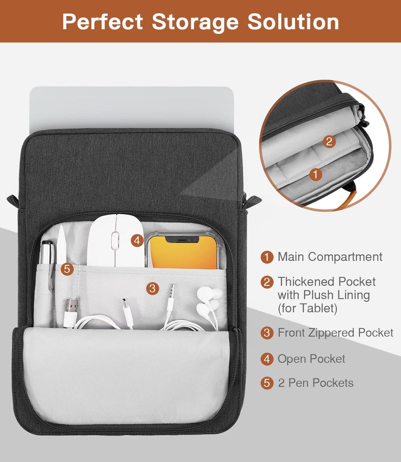 MoKo 13.3-14 Inch Laptop Sleeve Bag Fits Mac Neo 13-inch A18 Pro, Mac Pro 13.3" M2 2022/M5/M5 Pro/M5 Max 14.2" 2026, Mac Air 13.6" M5 2026, Handle Carrying Case with Shoulder Strap, Black & Gray - Image 5