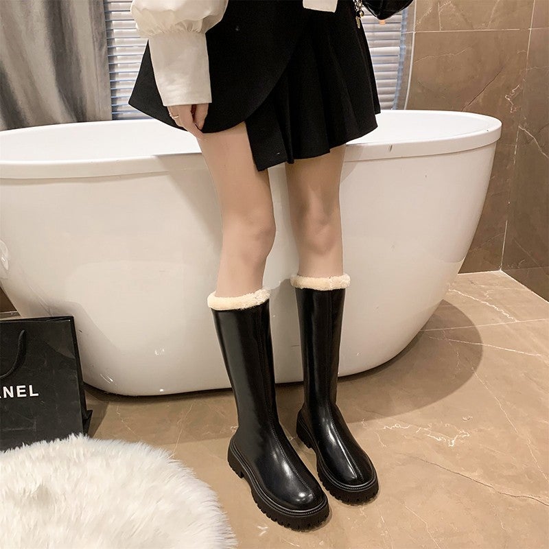 Thickened Boots Women'S Style Fashion Fleece-Lined Rear Zipper Burr Mouth Knight Boots Women - Image 5