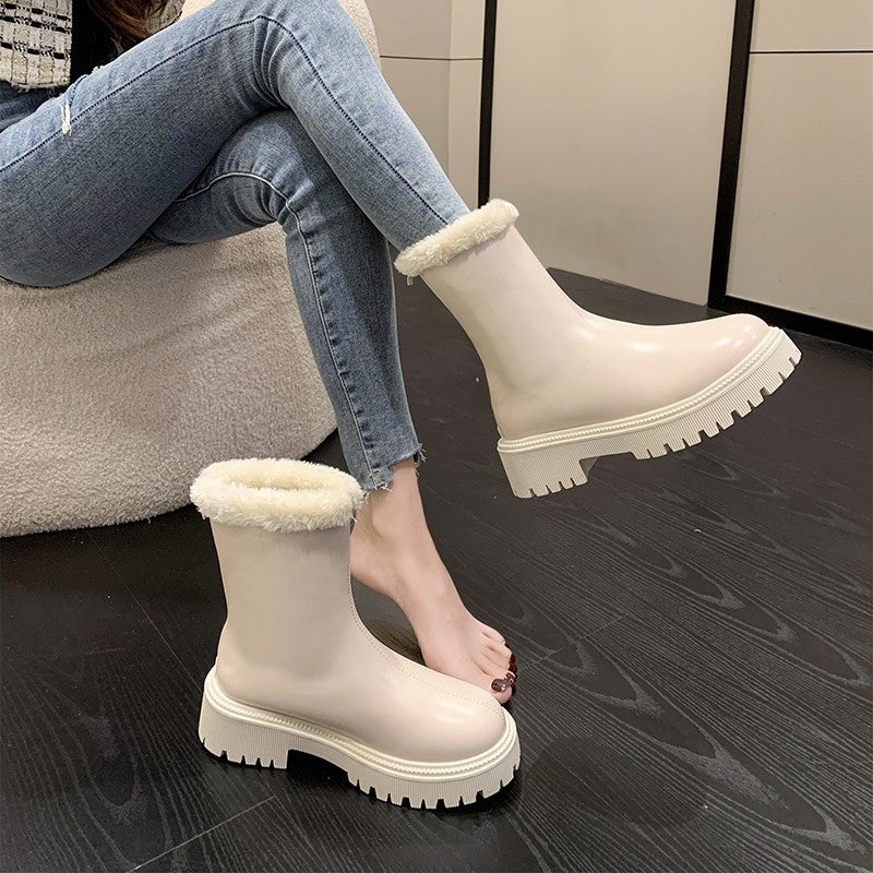 Thickened Boots Women'S Style Fashion Fleece-Lined Rear Zipper Burr Mouth Knight Boots Women - Image 3