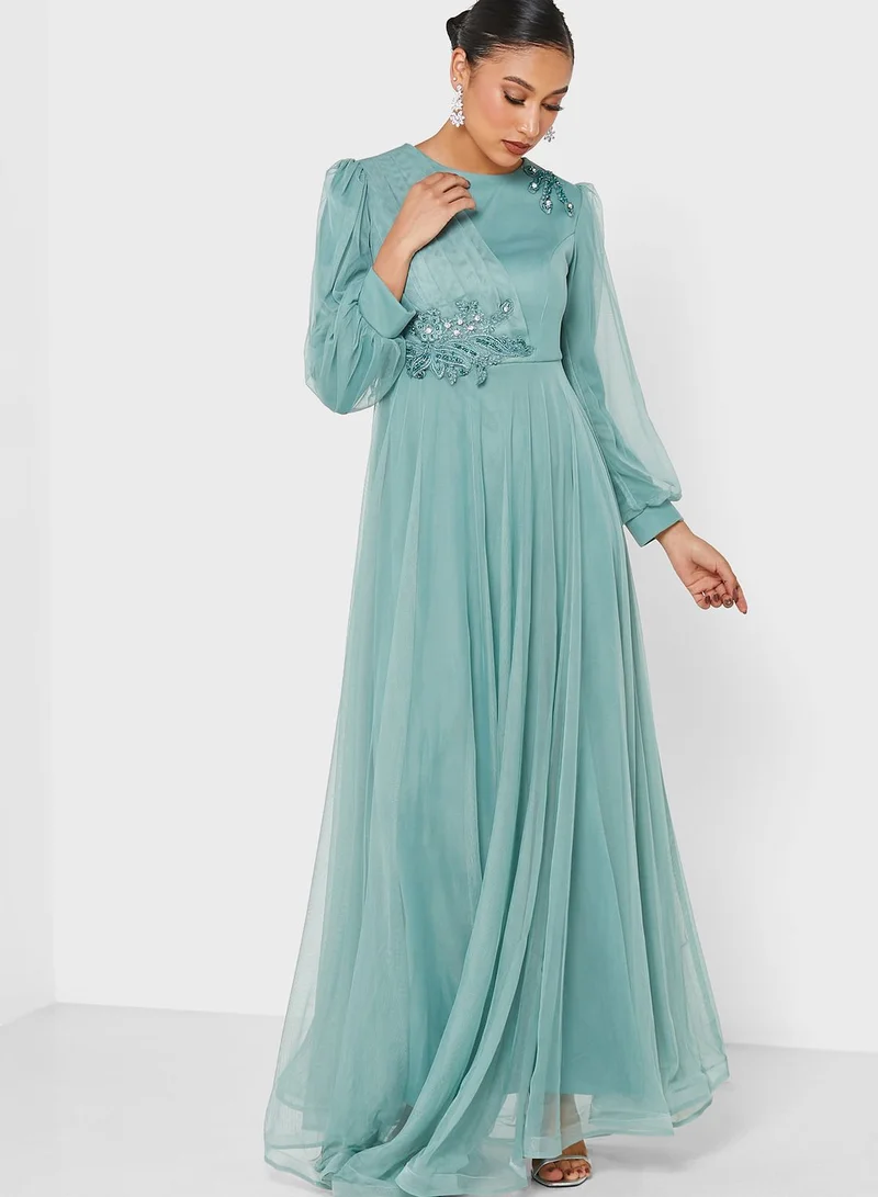 Khizana Embroidered Waist Tulle Dress