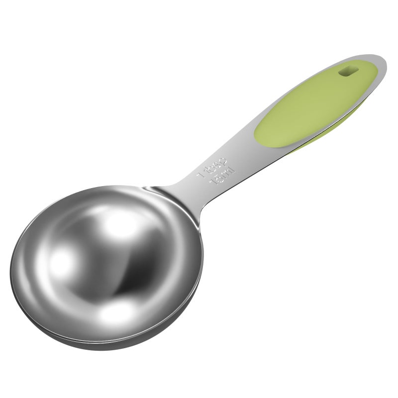 LEIFENY 1PCS 1 Tbsp(3tsp, 1/2oz, 15ml) Single Measuring Spoon with Green Silicone Grip, Stainless Steel Individual Measure Scoop Only - Image 1
