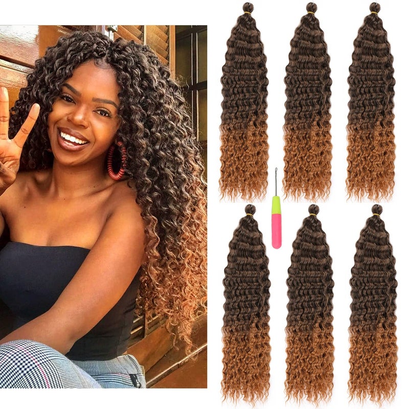 Ocean Wave Braiding Crochet Brown Body Wave Crochet Hair Synthetic Deep Curly Crochet Hair Extensions 6Packs 22in 1BT30