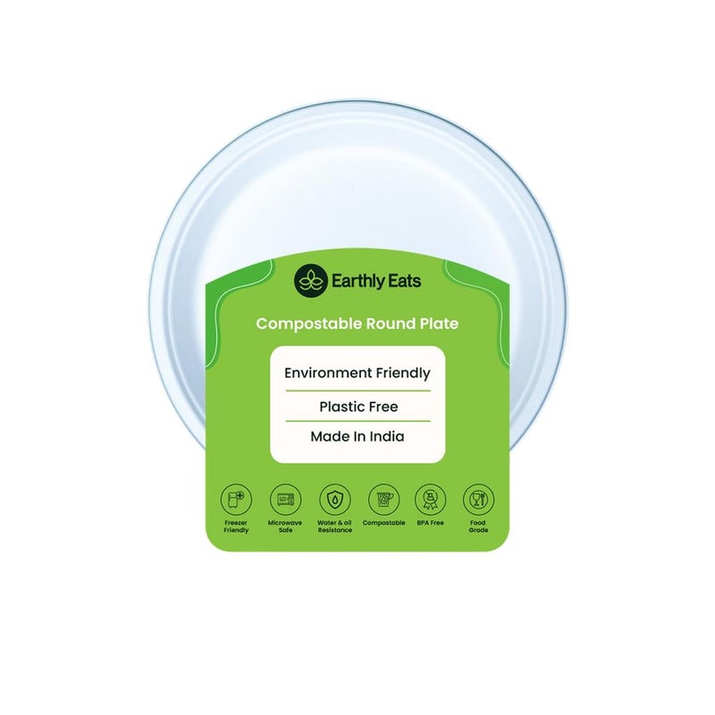 Earthly Eats 6 inch 50 Pack Disposable Bagasse Plates EcoFriendly Biodegradable Sugarcane Bagasse Plates for Serving Snacks Dinner Birthday Wedding Party Round White - Image 1