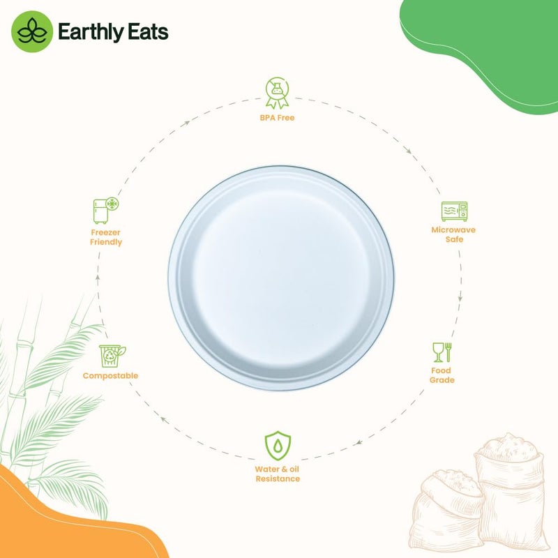 Earthly Eats 6 inch 50 Pack Disposable Bagasse Plates EcoFriendly Biodegradable Sugarcane Bagasse Plates for Serving Snacks Dinner Birthday Wedding Party Round White - Image 4