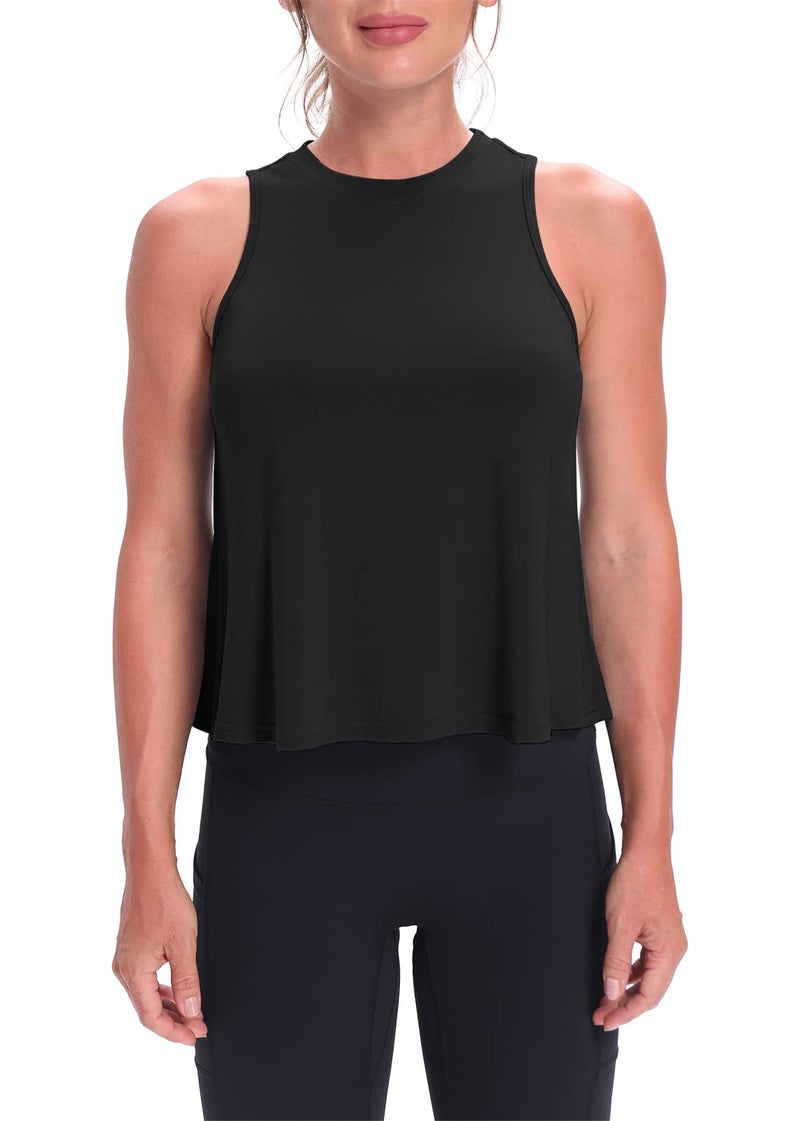 Mippo Workout Tops for Women High Neck Tank Cropped Workout Top Womens Muscle Tank Athletic T Shirts Crop Tees Black S - Image 2
