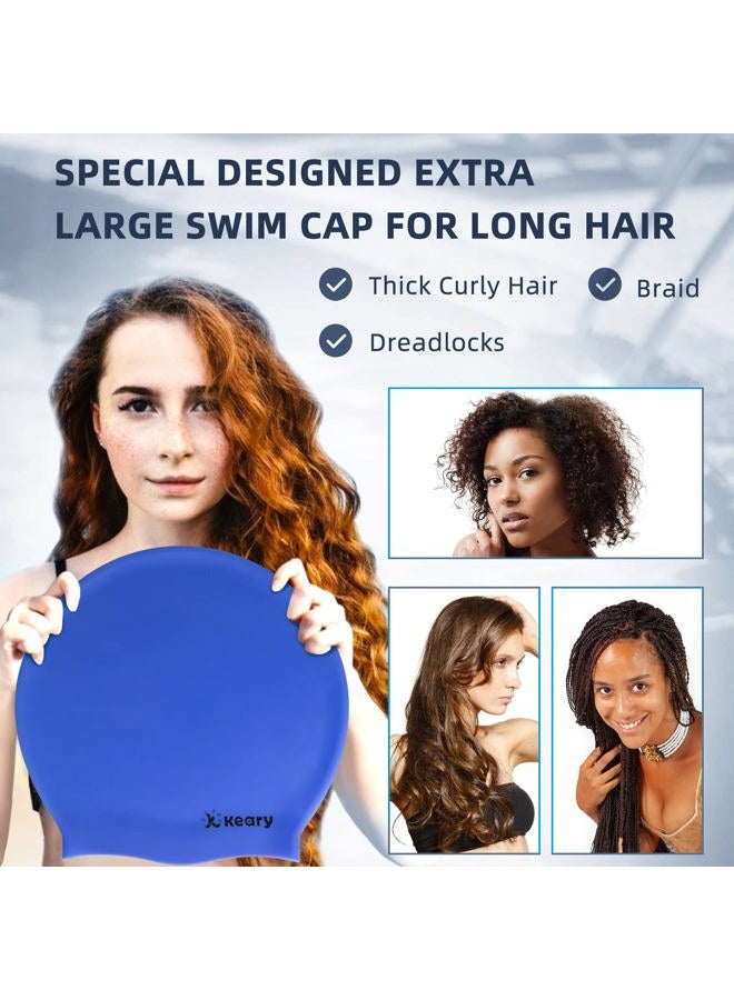 Keary Extra Large Swim Cap for Braids and Dreadlocks Afro Hair Extensions Weave Long Hair, Waterproof Silicone Cover Ear Bath Pool Shower Swimming Cap for Adult Youth Men Women Girl to Keep Hair Dry, Blue - Image 4