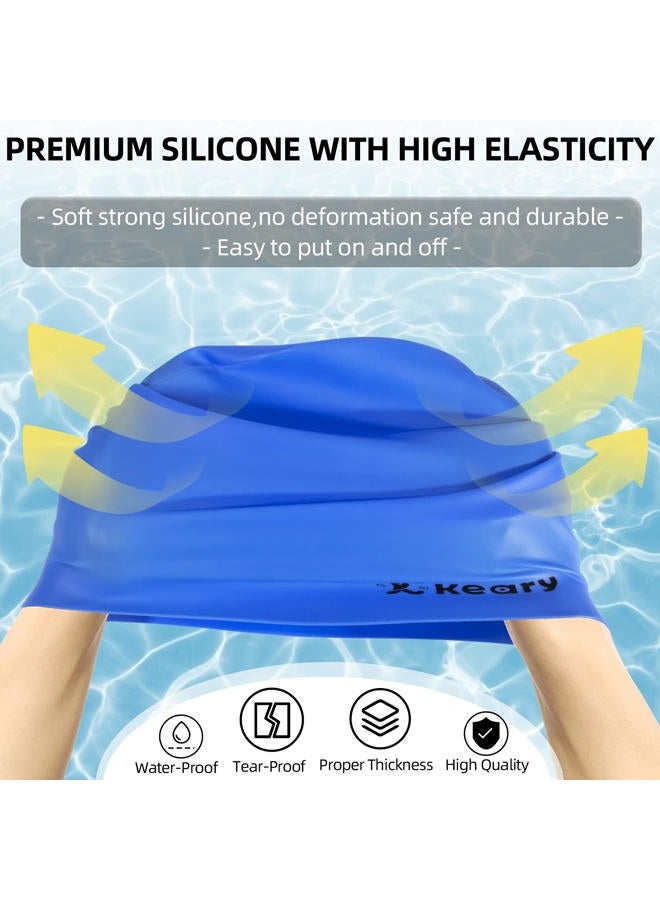 Keary Extra Large Swim Cap for Braids and Dreadlocks Afro Hair Extensions Weave Long Hair, Waterproof Silicone Cover Ear Bath Pool Shower Swimming Cap for Adult Youth Men Women Girl to Keep Hair Dry, Blue - Image 5