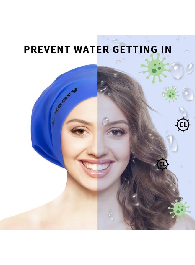Keary Extra Large Swim Cap for Braids and Dreadlocks Afro Hair Extensions Weave Long Hair, Waterproof Silicone Cover Ear Bath Pool Shower Swimming Cap for Adult Youth Men Women Girl to Keep Hair Dry, Blue - Image 3