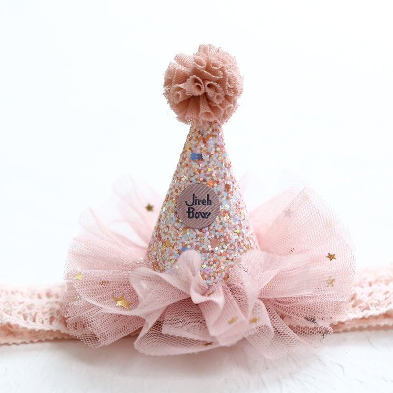 Generic Korean Style Cute Baby Crown Small Hat Hair Band Baby Newborn Simple Centenarian Banquet Headwear Korean Powder Cotton Hair Band