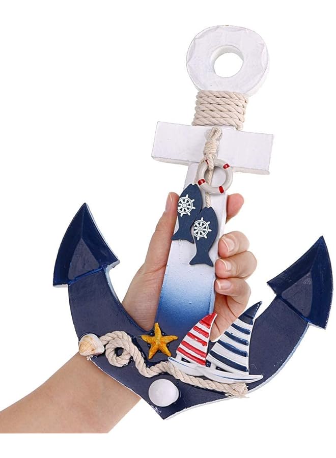 erorex Nautical Beach Ship Wheel And Anchor With Rope Nautical Boat Steering Wheel Rudder Anchor Wall Decor Door Hanging Ornaments Beach Theme Home Wall Decoration Pack Of 2 11In A - Image 2