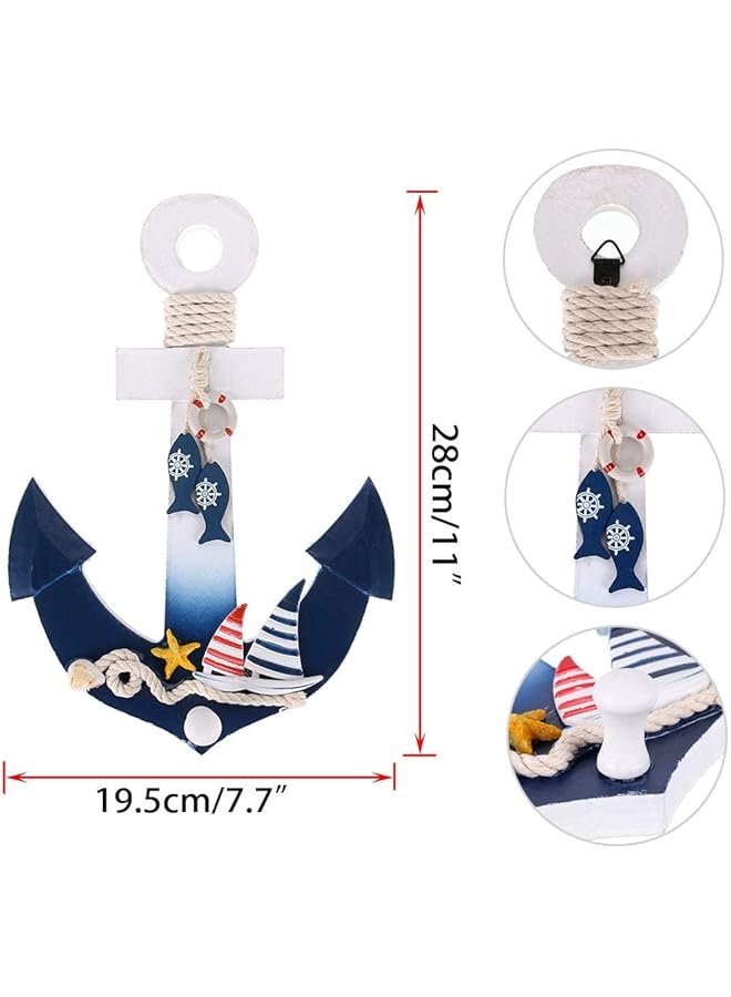 erorex Nautical Beach Ship Wheel And Anchor With Rope Nautical Boat Steering Wheel Rudder Anchor Wall Decor Door Hanging Ornaments Beach Theme Home Wall Decoration Pack Of 2 11In A - Image 5