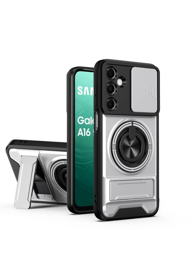 Case Cover Shock Resistant Protect Camera TPU + PC With KickStand Ring Compatible with Samsung Galaxy A16 (Silver)