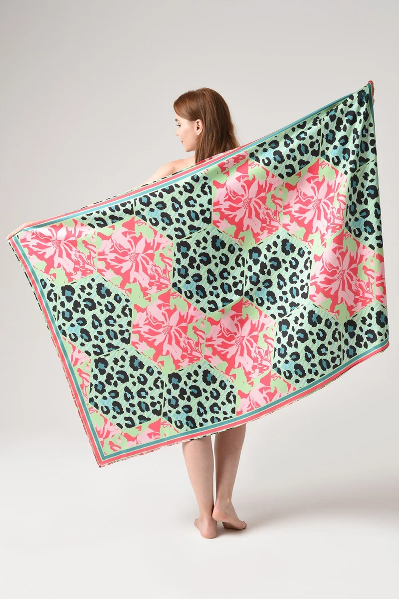 بولدر Elena Green Leopard Satin Pareo 145*95 (No see-through)